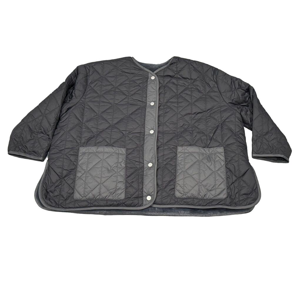 UGG Women's Amilea Reversible Black/Gray Faux Fur Quilted Jacket - Size L - NWT